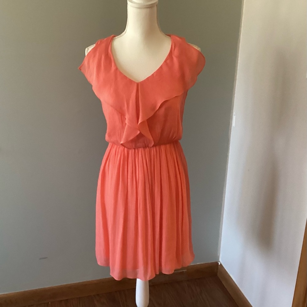 IZ Byer Peach Ruffle Women’s Dress with Cut out in Back